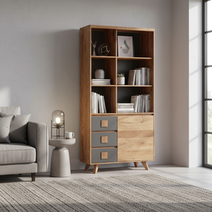 Italian-Style Modern <b>Bookcases</b> and Living Room Cabinets <b>Solid</b> <b>Wood</b> with Metal Crafts Display Racks and Storage Holders for Home - Product Image 3