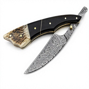 ASAP Damascus Steel Single Blade Folding Knife Wood Handle Horn Inlay Straight Styling Razor <b>Edge</b> Texture Layering Barber Body - Product Image 5