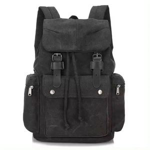 Sac à dos en polyester ciré noir, style coréen, pour adolescents, échantillon gratuit. - Product Image 1