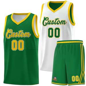 Uniforme Deportivo Personalizado de Baloncesto con Diseño de Corte en el Pecho en Verde Kelly y Blanco, Doble Cara - Product Image 1