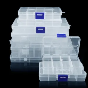 透明塑料储物首饰盒19个尺寸隔间可调节容器，用于珠子耳环和珠宝矩形盒盒