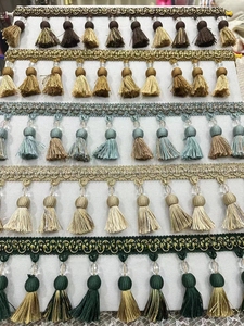 Accessoires de garniture de dentelle de frange de pendentif en polyester 100% avec des perles et pour la sangle de bordure de rideau - Product Image 5