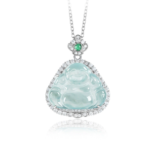Colgante de Buda de jade azul agua natural auténtico, hecho de plata S925 con incrustaciones de jade de grado hielo. Collar para mujer. - Product Image 2