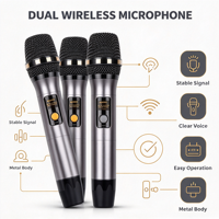 Microphone dynamique sans fil portable à double canal avec récepteur, microphone à main pour karaoké, amplificateur de son