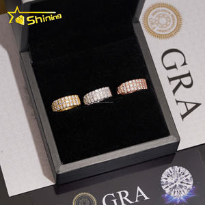 인기있는 스타일 드롭 배송 대량 재고 2 행 Vvs Moissanite 다이아몬드 후프 귀걸이 힙합 아이스 아웃 925 실버 후프 귀걸이 남자 - Product Image 6