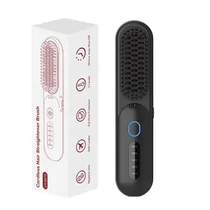 Mini Fast Heating 2 In 1 Usb Battery Hot Brush Electric Wireless Cordless Anti Scald Hair Straightening Comb