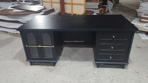 Escritorio <span class=keywords><strong>Ejecutivo</strong></span> de Madera Negra de Lujo, Escritorio de Oficina Moderno de Mediados de Siglo con Puertas de Vidrio Acanalado - Product Image 6