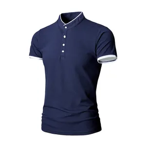 男性用カスタムポロTシャツデザインコットンポリエステル良質ポロシャツボタン前立て付き