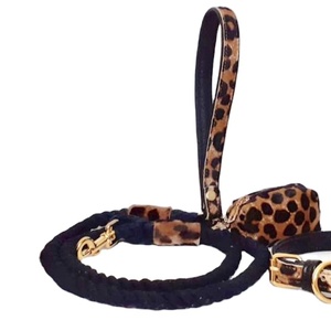 Correa de piel auténtica con patrón de leopardo para perro, productos para mascotas personalizados de alta calidad, hebillas duraderas, arnés para Collar, juegos de bolsas de regalo, Rosa - Product Image 2