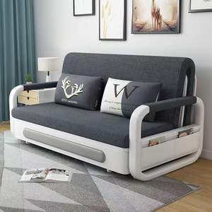Divano letto in tessuto grigio moderno con ripostiglio e telaio bianco convertibile dormiente per soggiorno ospite piccolo spazio multifunzionale - Product Image 6