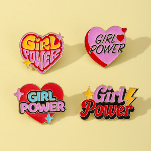 Badges en émail Girl Power, forme cœur, épingles de revers en émail souple, design féministe pour sacs à dos, vêtements, chapeaux, étiquettes, épingles en émail personnalisées - Product Image 2