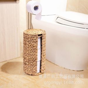 Cesta de Almacenamiento de Papel Higiénico de Paja Tejida a Mano, Tipo Redondo, Color Lino, para Baño - Product Image 3