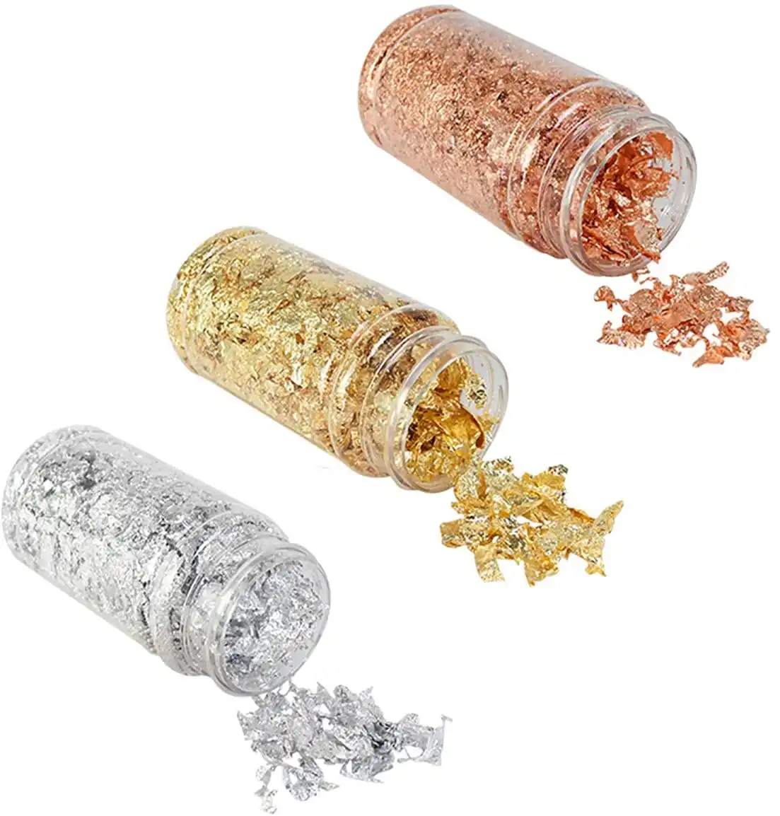 Flocos de ouro metálicos para pintura, artesanato em resina, arte de unhas (ouro, prata e cores de cobre)