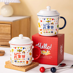 แก้วเซรามิกวันเด็กพร้อมฝาปิด 350 มล. ลายการ์ตูนสำหรับเป็นของขวัญสำหรับเด็ก - Product Image 2