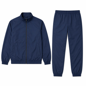 Ensemble de survêtement pour homme, coupe-vent bleu marine à col montant, fermeture éclair intégrale, résistant à l'eau, léger, pour l'entraînement sportif et les activités de plein air - Product Image 3