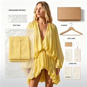 Abito Mini in Chiffon <span class=keywords><strong>Giallo</strong></span> da Donna, Scollo a V Profondo, <span class=keywords><strong>Maniche</strong></span> a Campana, <span class=keywords><strong>Vestito</strong></span> da Cocktail Drappeggiato e Comodo - Product Image 4