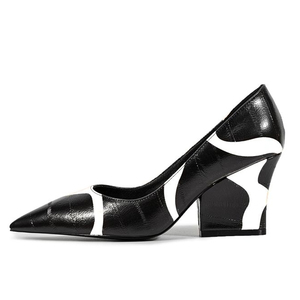 Sandales à talons compensés épais pour femmes, grande taille 45, motif artistique, talons carrés classiques, coupe large, escarpins habillés - Product Image 3