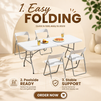Table pliante en plastique HDPE blanc JDZZ-131 de 6 pieds pour événements et repas d'hôtel - Design moderne, écologique et portable