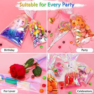 Sacs à friandises en <span class=keywords><strong>cellophane</strong></span> avec attaches en plastique transparent arc-en-ciel holographique avec impression personnalisée pour anniversaire Halloween Noël Pâques - Product Image 6