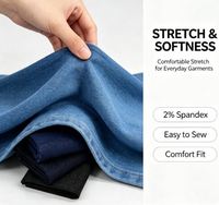 Tissu denim sergé extensible léger délavé en stock pour la vente en gros, couleurs bleu et noir, 16S 150cm 180-190GSM Polyester