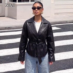 ZIAI Blazer Casual da Donna in PU <span class=keywords><strong>Nero</strong></span> Impermeabile e Antivento, in Fibra di Poliestere Tinta Unita, Autunno Inverno, <span class=keywords><strong>Oversize</strong></span> con Cintura in Vita e Cerniera - Product Image 4