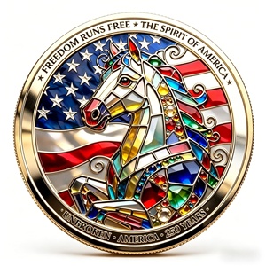 Pièce de monnaie commémorative style vitrail 250e anniversaire Wholesale America, pièce de monnaie de défi 3D colorée à l'effigie d'un aigle et d'un cheval, pièce de collection - Product Image 4
