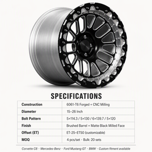 Nouvelles jantes en aluminium forgé Beadlock OEM personnalisées de 15 à 26 pouces 5x114.3/5x130/6x139.7/5x120, finition brossée, concaves et usinées - Product Image 2