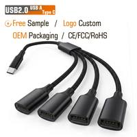 4-in-1 Metall-Nylon-umflochtenes USB-A rechtwinkliges OTG-Verlängerungskabel Typ-C Stecker/Buchse für Computer, kundenspezifisches OEM, Eigenmarke