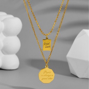 Collana con Ciondolo Personalizzato in Acciaio Inossidabile Placcato Oro 18K, Incisione Logo <span class=keywords><strong>Nome</strong></span> Data, Collana Rotonda o Rettangolare per Coppie e Amicizia - Product Image 2