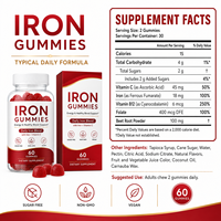 Gummies de fer à marque privée 18 mg avec vitamines C, B12 et folate pour le soutien sanguin sain, végétaliennes, OEM