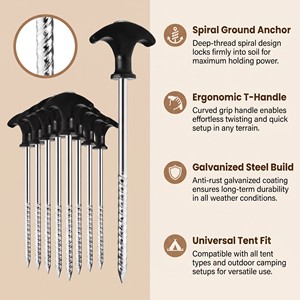 20 Pcs Heavy Duty Spiral <b>Ground</b> Anchor, Galvanized Steel T-Handle Screw-In Tent Stake for Outdoor Camping Canopy - Product Image 1