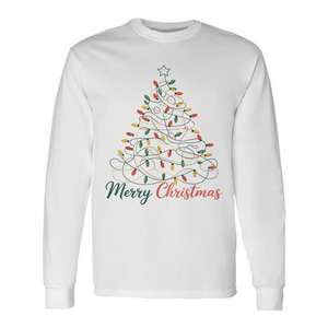 Camiseta de manga larga con estampado de luces de árbol de Navidad, ropa navideña a juego para la familia - Product Image 1