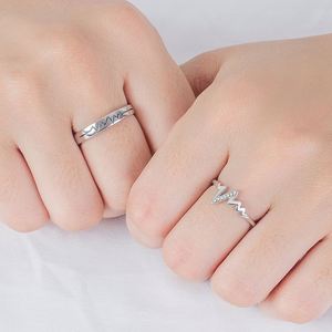 Silver Plated Romantic Ecg Heart Shape <b>Couple</b> <b>Ring</b> Open <b>Couple</b> <b>Ring</b> for Women Men Wedding Engagement Wedding Jewelry - Product Image 3
