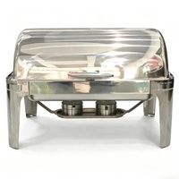 Chauffe-Plat Rectangulaire de Luxe pour Buffet d'Hôtel, en Acier Inoxydable, Alimenté au Gaz, 9L, Argenté, avec Couvercle Roulant – Offre Spéciale