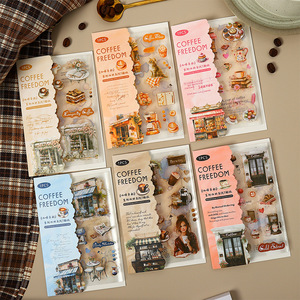 Autocollant PET quadruple Série Freedom Girl Coffee Sauce Tomate, Décoration de collage de base rétro européenne, 6 motifs - Product Image 1
