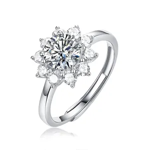 Nuovo Stile di Lusso In Argento Sterling 925 1 Carati Anelli di Fidanzamento di Cerimonia Nuziale Moissanite Per Le Donne Ridimensionabili Anelli di Fidanzamento Dei Monili