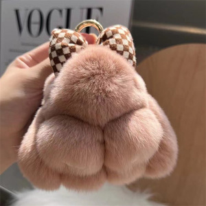 New Arrival nhỏ Dễ Thương Thỏ Kawaii Bow Bunny <span class=keywords><strong>Keychain</strong></span> Mặt dây chuyền Túi ba lô PURSE Charm Fluffy thỏ Pom Pom móc khóa - Product Image 2