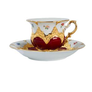 Juego de café y té Meijia de estilo europeo, con relieve palaciego y pintura dorada, de alta gama, color rojo <span class=keywords><strong>vino</strong></span>, que incluye plato y tazas de café - Product Image 6