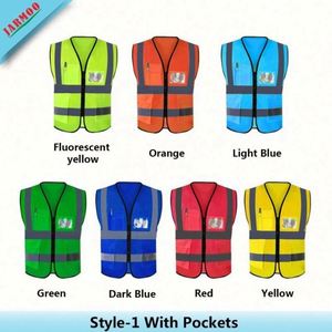 High Visibility Multi-Pocket Safety Vest Mesh Cloth <b>Fluorescent</b> Motorcycle <b>Clothing</b> Outdoor Reflective Vest Safety - Product Image 5