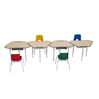 Ensemble de mobilier de classe maternelle modulaire trapézoïdal écologique, bureau et chaise réglables en hauteur pour salle de classe, salon et chambre
