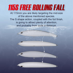 Isca Artificial Noeby Sinking Pencil de Alta Qualidade 115mm 60,5g Plástico ABS para Pesca em Água Salgada com Anzóis 3X Fortes - Product Image 4