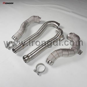 3.5" to 3" Stainless Steel AMG GT GTC GTS GTR M178 C190 Straight Downpipe Exhaust Pipe for Mercedes Benz Heat Shield - Product Image 4