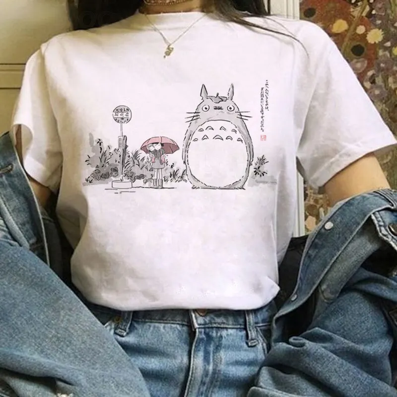 เสื้อยืดลายการ์ตูน Ullzang Miyazaki Hayao,เสื้อยืดลายการ์ตูนการ์ตูนน่ารักเสื้อยืด Totoro Studio Ghibli Harajuku Kawaii