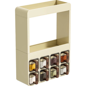 Wall Mounted Condiment Rack Multi Layer Storage Organizer For Kitchen Oil Salt Soy Sauce Vinegar Rectangle Design Creamy White - Product Image 5