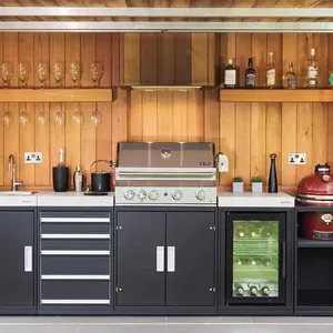 Mobília doméstica automática de aço inoxidável para churrasco estilo americano, cozinha moderna, ilha com armário de pia