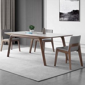 आधुनिक साधारण ऐश वुड सॉलिड वुड लेग डाइनिंग टेबल छोटी घरेलू आयताकार रॉक प्लेट डाइनिंग टेबल - Product Image 1