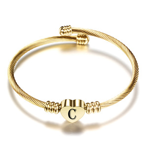 Bracelet Cœur en Câble Plaqué Or 18K pour Femme, Bijou Cadeau, Bracelet Breloque Initiale Lettre A - Product Image 4