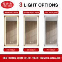 Miroir de salle de bain intelligent Fullkenlight à LED, rectangulaire, avec cadre doré, anti-buée, à fixation murale, miroir de maquillage pour salle de bain avec capteur tactile