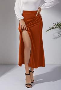 กระโปรงเอวสูงแบบผ่าข้างทำจากผ้าซาตินสีพื้นมีซิปสไตล์ยุโรปและอเมริกาสำหรับ S-XL - Product Image 3