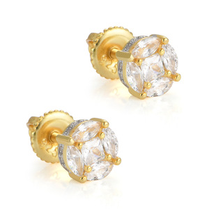 BES gros argent 14K 18K or glacé forme ronde boucles d'oreilles S925 zircone Hip Hop femme homme erraing bijoux - Product Image 1